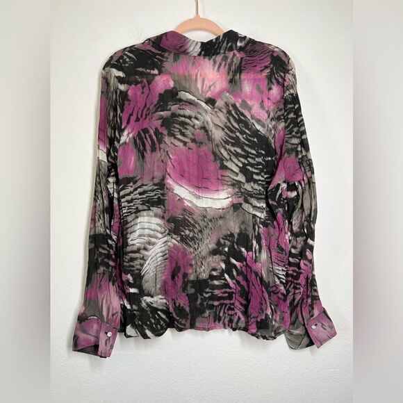 Raven Chiffon Button-Up Blouse Size L Floral Print - Picture 2 of 9